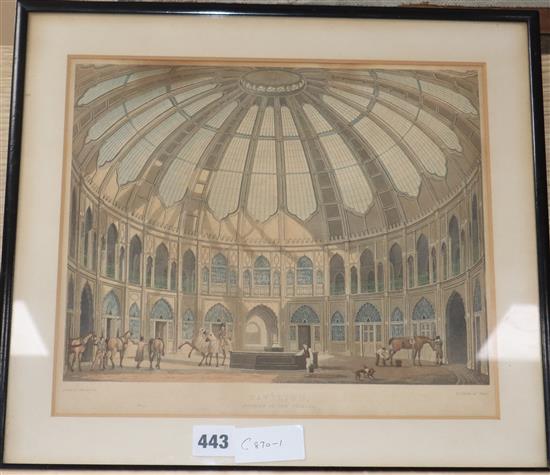 Havell after Moore, coloured aquatint, Pavilion interior of the stables, 28 x 32cm